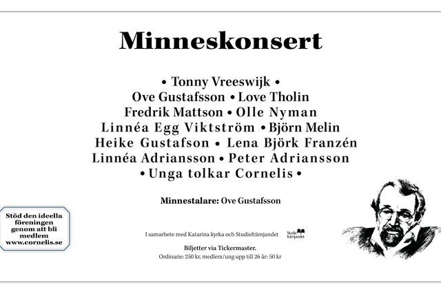 Minneskonsert Cornelis Vreeswijk i Katarina kyrka | Onsdag 11 november